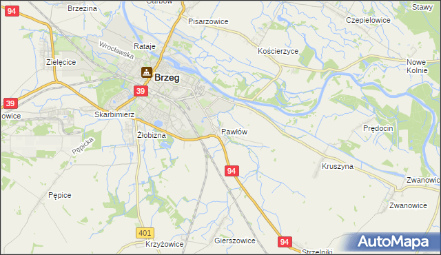 mapa Pawłów gmina Skarbimierz, Pawłów gmina Skarbimierz na mapie Targeo