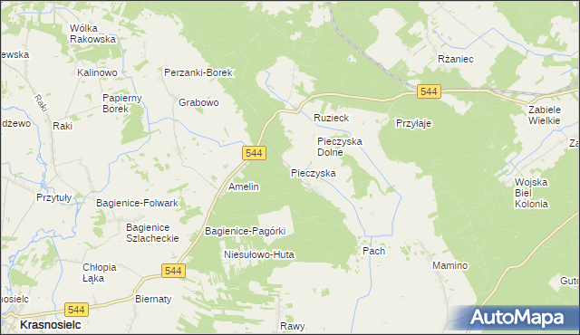 mapa Pieczyska gmina Krasnosielc, Pieczyska gmina Krasnosielc na mapie Targeo