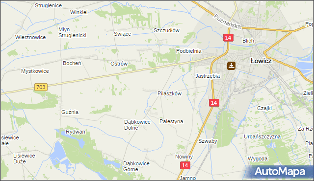 mapa Pilaszków gmina Łowicz, Pilaszków gmina Łowicz na mapie Targeo