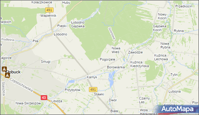 mapa Pogorzele gmina Kłobuck, Pogorzele gmina Kłobuck na mapie Targeo