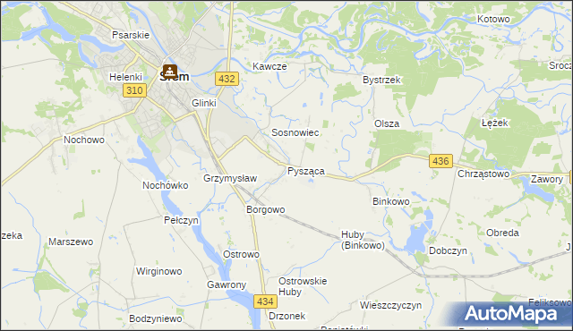 mapa Pysząca gmina Śrem, Pysząca gmina Śrem na mapie Targeo