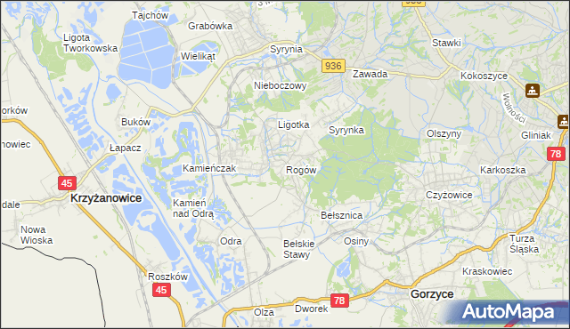 mapa Rogów gmina Gorzyce, Rogów gmina Gorzyce na mapie Targeo