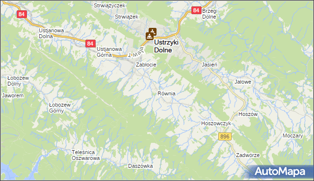 mapa Równia gmina Ustrzyki Dolne, Równia gmina Ustrzyki Dolne na mapie Targeo