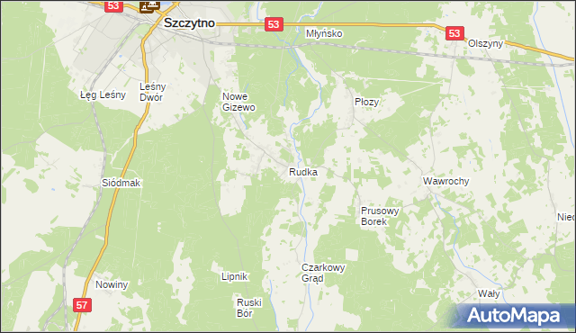 mapa Rudka gmina Szczytno, Rudka gmina Szczytno na mapie Targeo