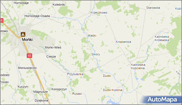 mapa Sikory gmina Mońki, Sikory gmina Mońki na mapie Targeo