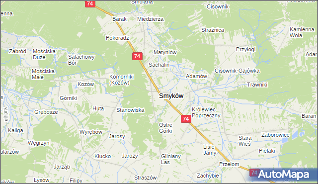 mapa Smyków powiat konecki, Smyków powiat konecki na mapie Targeo
