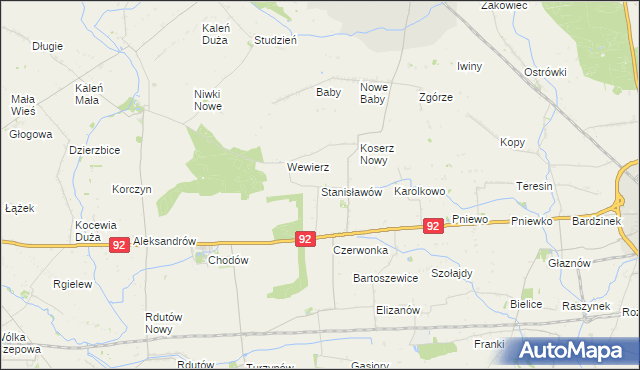 mapa Stanisławów gmina Chodów, Stanisławów gmina Chodów na mapie Targeo