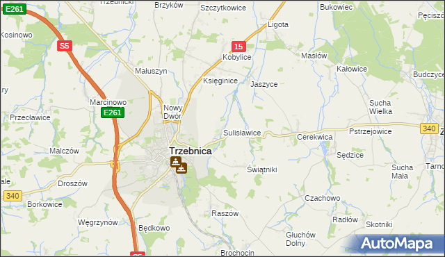 mapa Sulisławice gmina Trzebnica, Sulisławice gmina Trzebnica na mapie Targeo