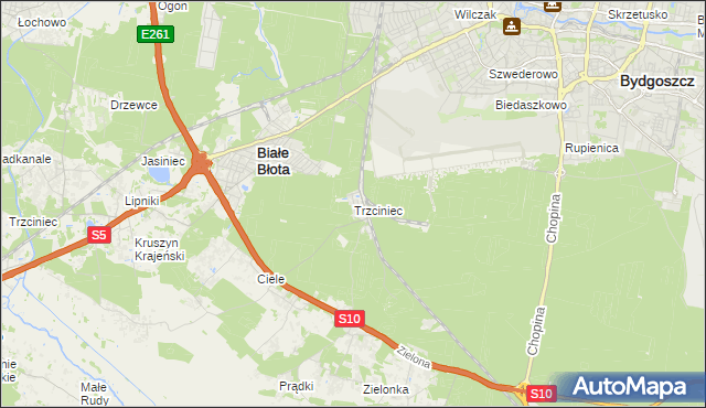 mapa Trzciniec gmina Białe Błota, Trzciniec gmina Białe Błota na mapie Targeo