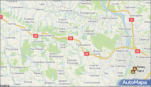 mapa Trzetrzewina, Trzetrzewina na mapie Targeo