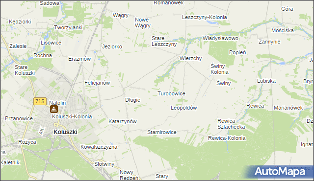 mapa Turobowice gmina Koluszki, Turobowice gmina Koluszki na mapie Targeo