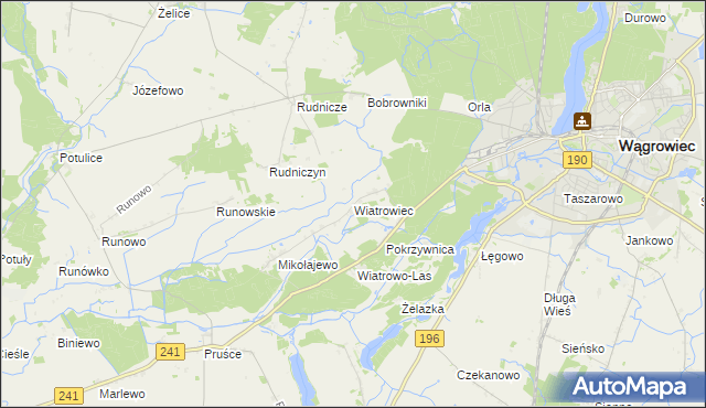 mapa Wiatrowiec gmina Wągrowiec, Wiatrowiec gmina Wągrowiec na mapie Targeo