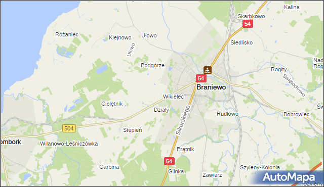 mapa Wikielec gmina Braniewo, Wikielec gmina Braniewo na mapie Targeo