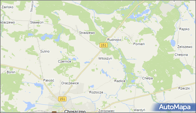 mapa Witoszyn gmina Choszczno, Witoszyn gmina Choszczno na mapie Targeo