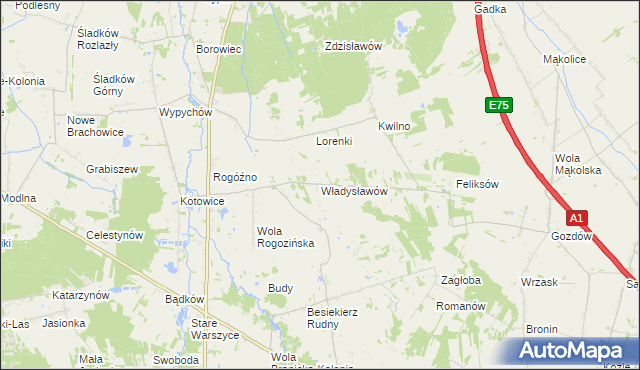 mapa Władysławów gmina Zgierz, Władysławów gmina Zgierz na mapie Targeo