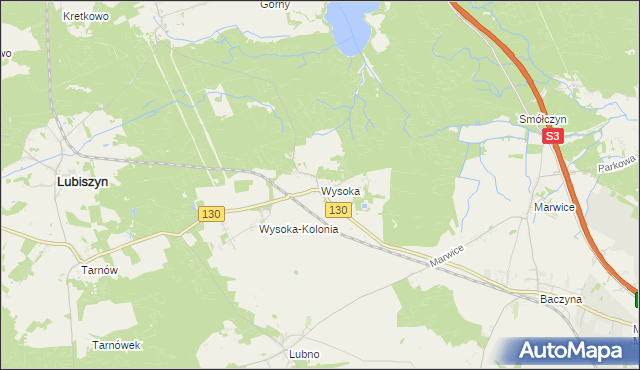 mapa Wysoka gmina Lubiszyn, Wysoka gmina Lubiszyn na mapie Targeo