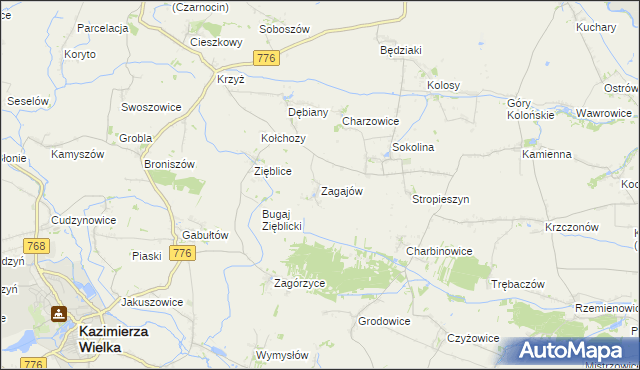 mapa Zagajów gmina Czarnocin, Zagajów gmina Czarnocin na mapie Targeo