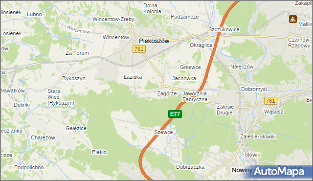 mapa Zagórze gmina Piekoszów, Zagórze gmina Piekoszów na mapie Targeo