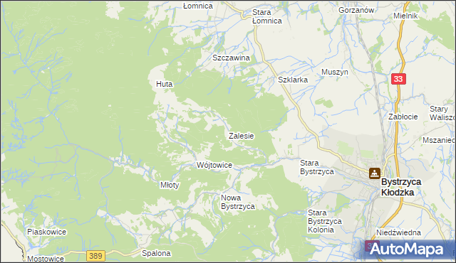 mapa Zalesie gmina Bystrzyca Kłodzka, Zalesie gmina Bystrzyca Kłodzka na mapie Targeo