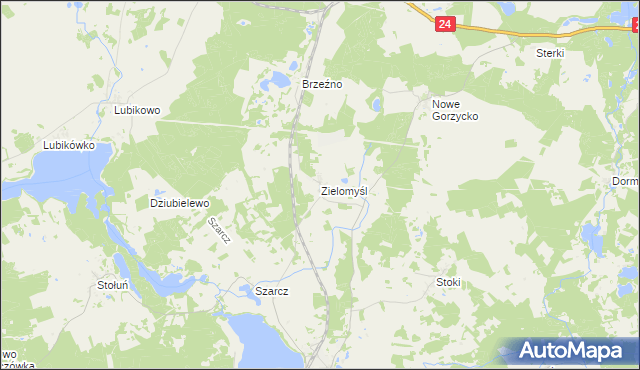 mapa Zielomyśl, Zielomyśl na mapie Targeo