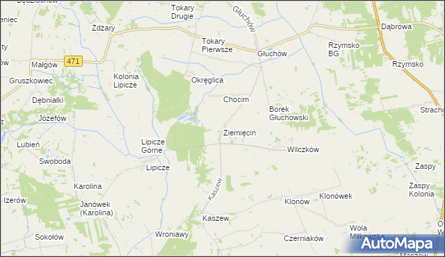 mapa Ziemięcin gmina Goszczanów, Ziemięcin gmina Goszczanów na mapie Targeo