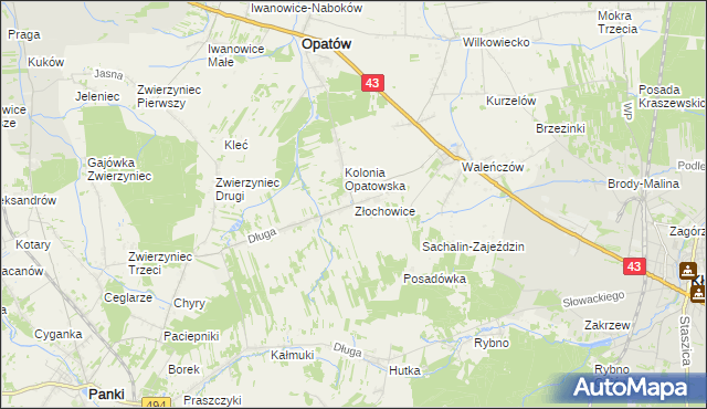 mapa Złochowice, Złochowice na mapie Targeo