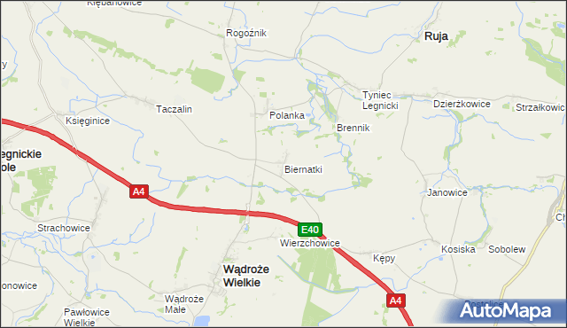 mapa Biernatki gmina Wądroże Wielkie, Biernatki gmina Wądroże Wielkie na mapie Targeo