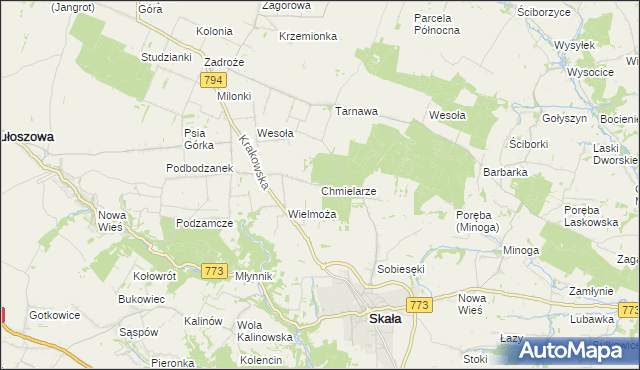 mapa Chmielarze gmina Skała, Chmielarze gmina Skała na mapie Targeo