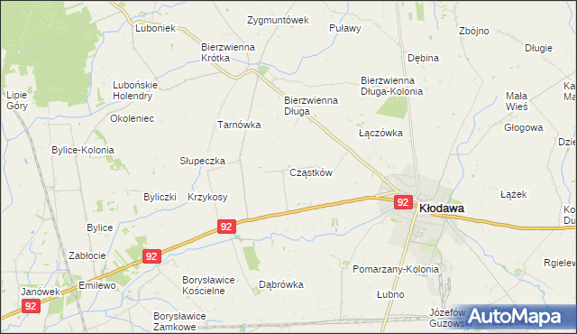 mapa Cząstków gmina Kłodawa, Cząstków gmina Kłodawa na mapie Targeo