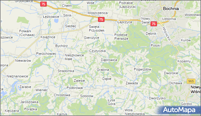 mapa Dąbrowica gmina Bochnia, Dąbrowica gmina Bochnia na mapie Targeo