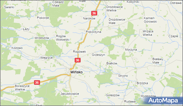 mapa Grzeszyn gmina Wińsko, Grzeszyn gmina Wińsko na mapie Targeo