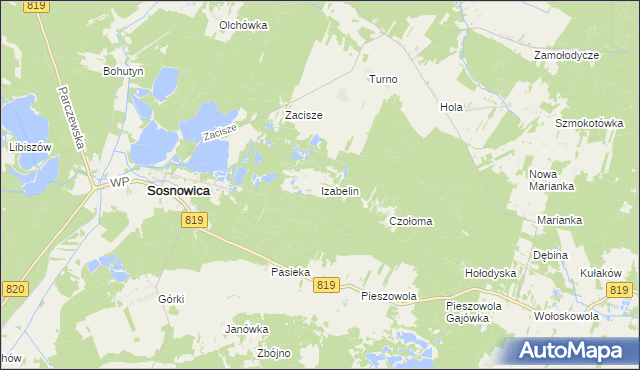 mapa Izabelin gmina Sosnowica, Izabelin gmina Sosnowica na mapie Targeo