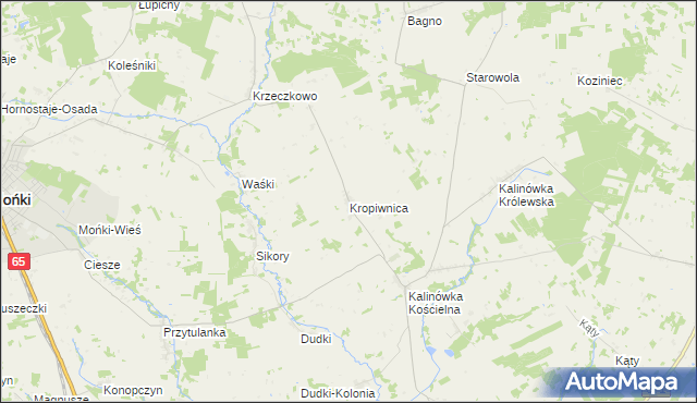 mapa Kropiwnica gmina Mońki, Kropiwnica gmina Mońki na mapie Targeo