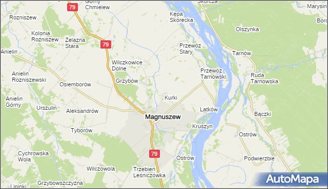 mapa Kurki gmina Magnuszew, Kurki gmina Magnuszew na mapie Targeo
