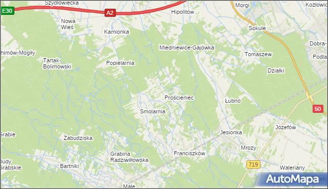 mapa Prościeniec, Prościeniec na mapie Targeo