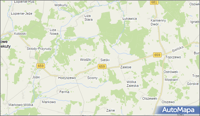 mapa Sieśki gmina Wyszki, Sieśki gmina Wyszki na mapie Targeo