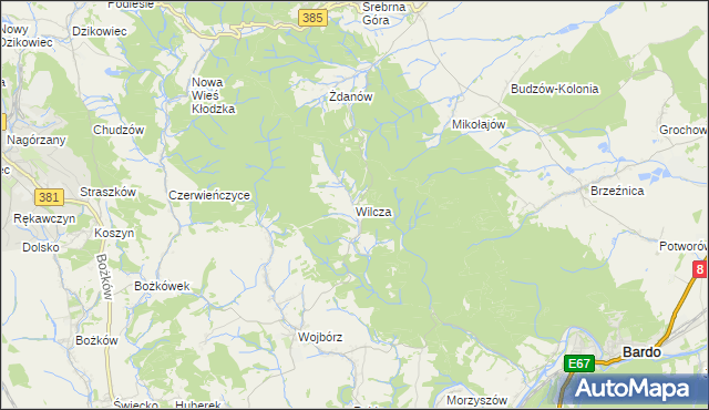 mapa Wilcza gmina Kłodzko, Wilcza gmina Kłodzko na mapie Targeo