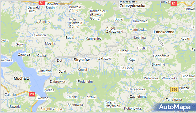 mapa Zakrzów gmina Stryszów, Zakrzów gmina Stryszów na mapie Targeo