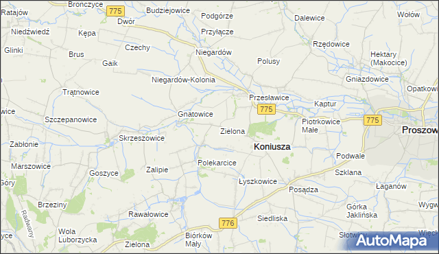 mapa Zielona gmina Koniusza, Zielona gmina Koniusza na mapie Targeo