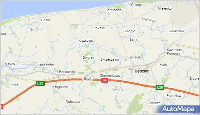 mapa Skrzeszewo gmina Będzino, Skrzeszewo gmina Będzino na mapie Targeo