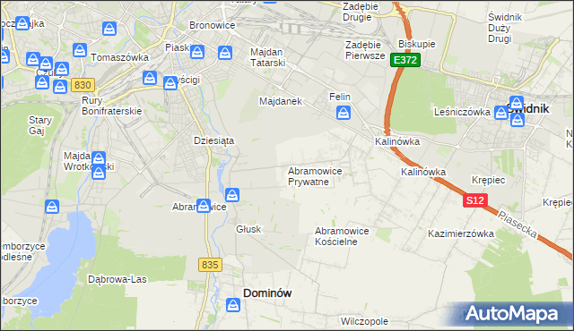 mapa Abramowice Prywatne, Abramowice Prywatne na mapie Targeo