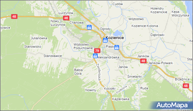 mapa Aleksandrówka gmina Kozienice, Aleksandrówka gmina Kozienice na mapie Targeo