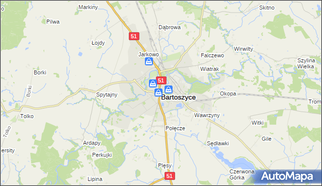 mapa Bartoszyce, Bartoszyce na mapie Targeo