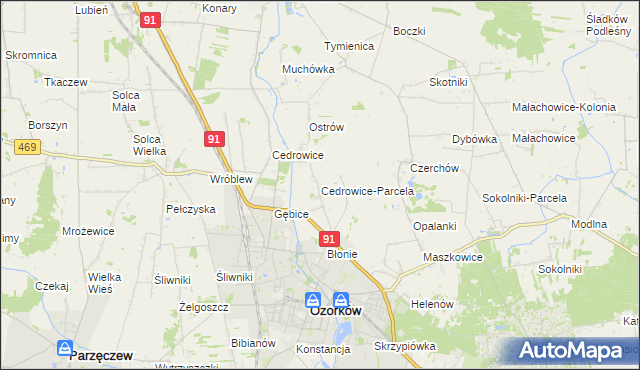 mapa Cedrowice-Parcela, Cedrowice-Parcela na mapie Targeo