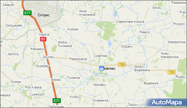 mapa Czachów gmina Jasieniec, Czachów gmina Jasieniec na mapie Targeo