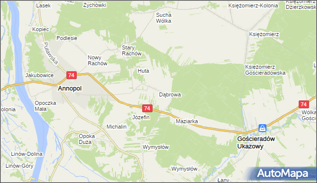 mapa Dąbrowa gmina Annopol, Dąbrowa gmina Annopol na mapie Targeo