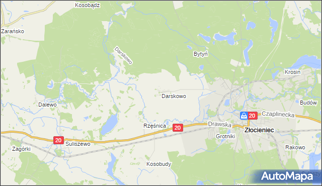 mapa Darskowo gmina Złocieniec, Darskowo gmina Złocieniec na mapie Targeo