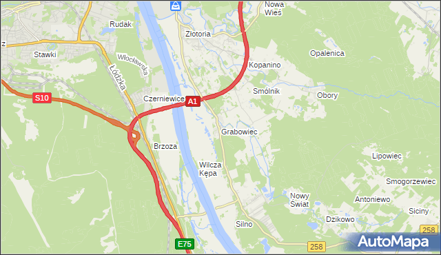 mapa Grabowiec gmina Lubicz, Grabowiec gmina Lubicz na mapie Targeo