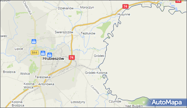 mapa Gródek gmina Hrubieszów, Gródek gmina Hrubieszów na mapie Targeo