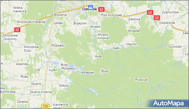 mapa Huta gmina Gielniów, Huta gmina Gielniów na mapie Targeo